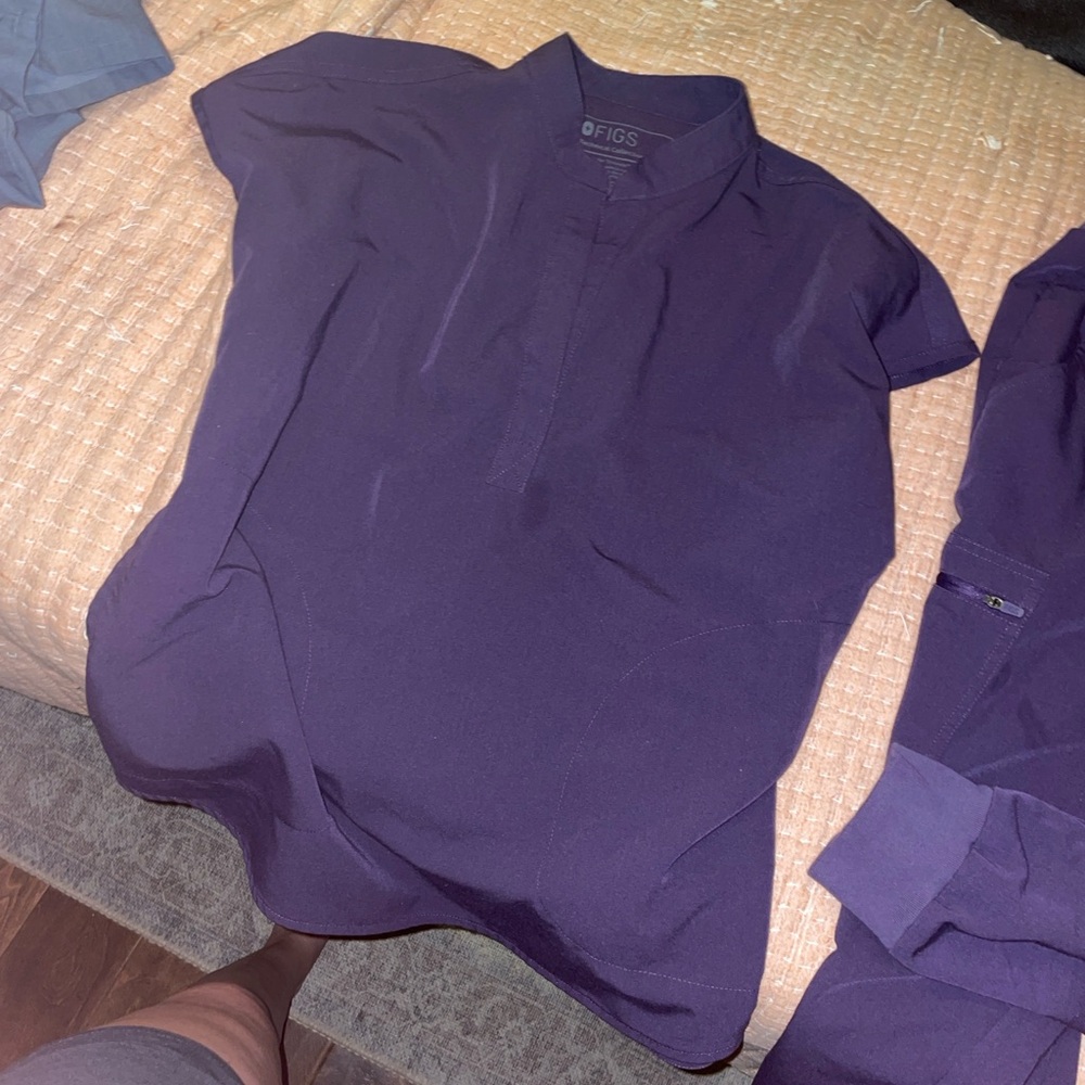 Figs Women's Deep Purple Button Down Shirt - Picture 5 of 5